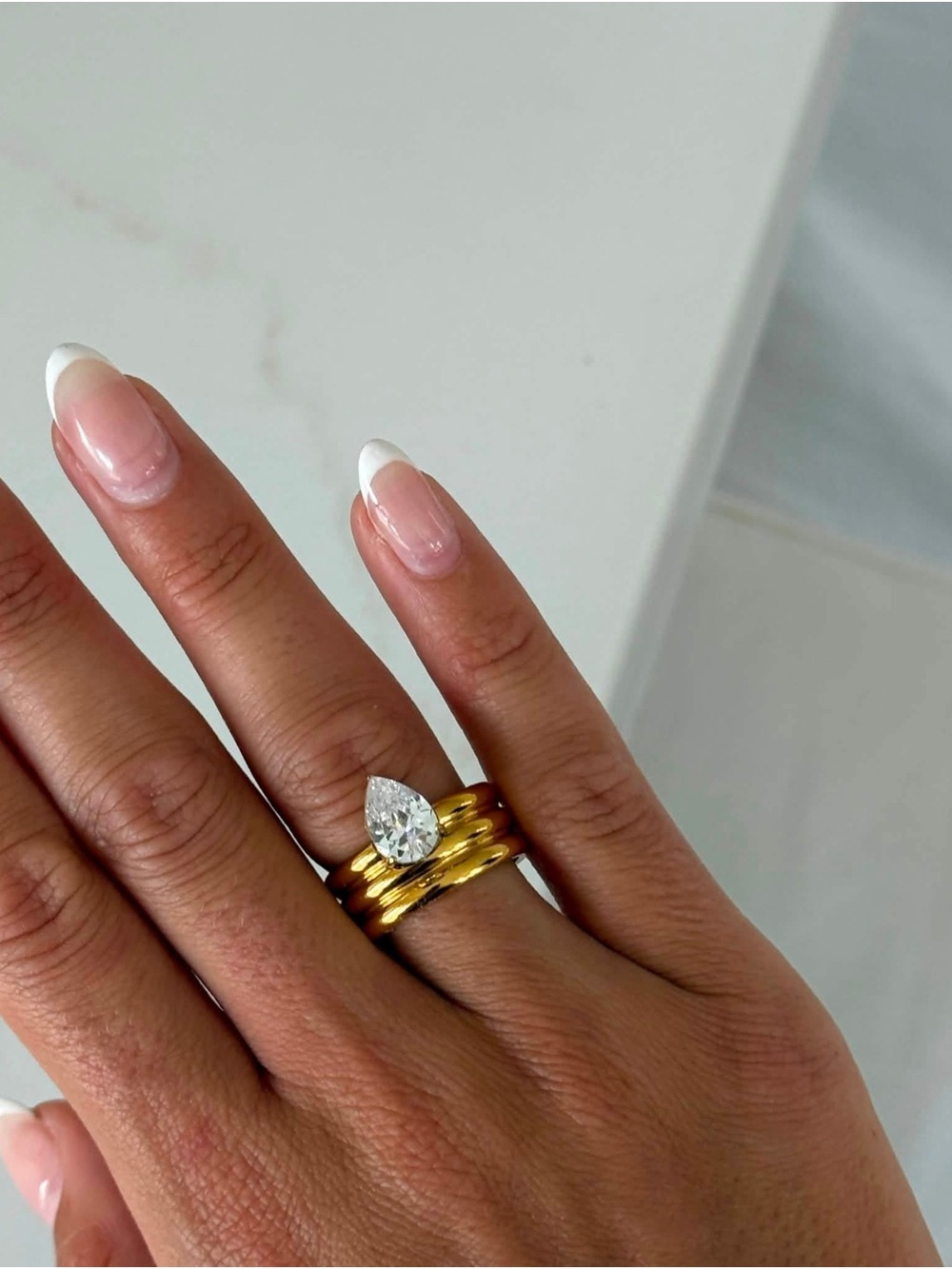 Gold Stacked Ring Set with Pear-Cut Stone WATERPROOF SIZE 7